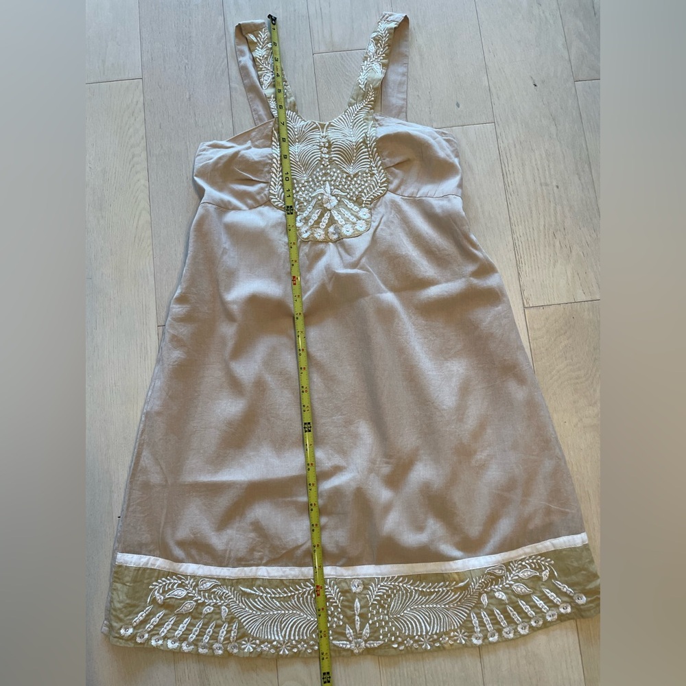 Embroidered Tan Slip Dress Size S - Picture 5 of 6